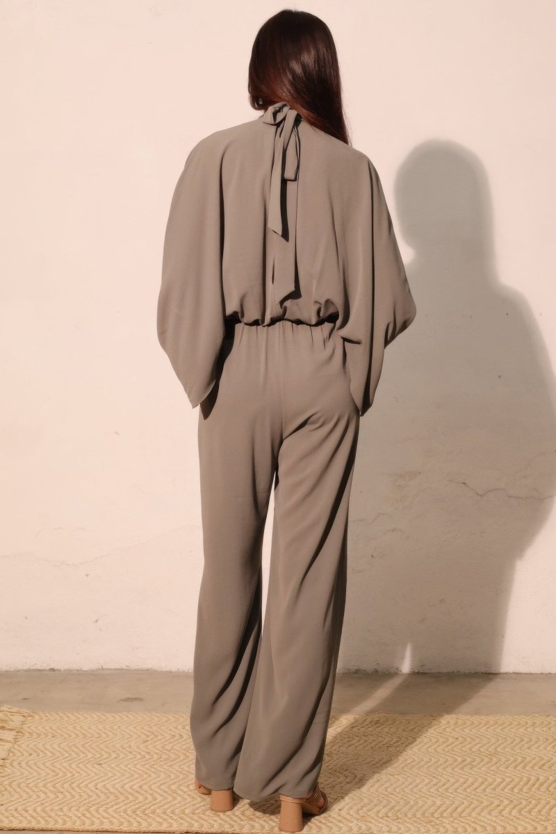 Textured Solid Mock Neck Caftan Jumpsuit - Demented Sisters