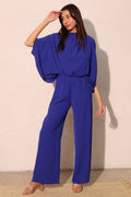 Textured Solid Mock Neck Caftan Jumpsuit - Demented Sisters
