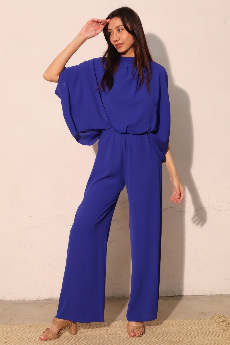 Textured Solid Mock Neck Caftan Jumpsuit - Demented Sisters