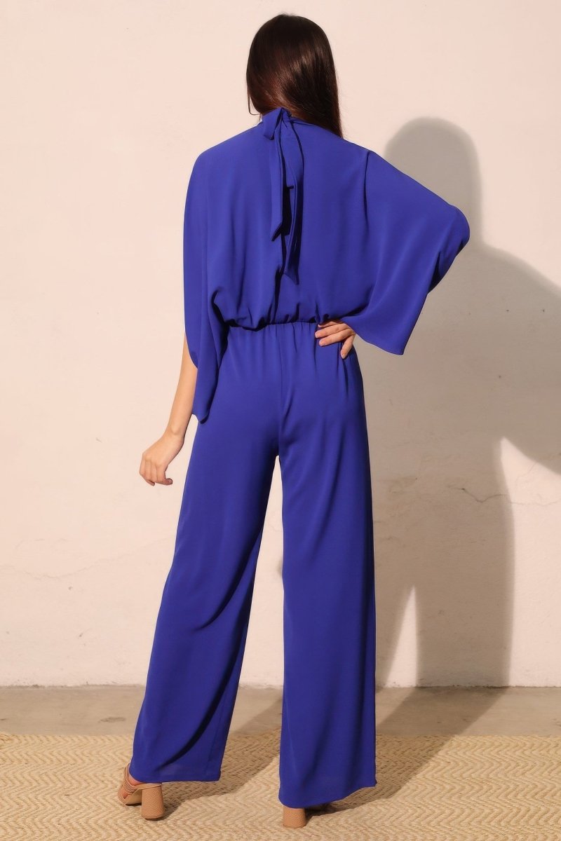 Textured Solid Mock Neck Caftan Jumpsuit - Demented Sisters