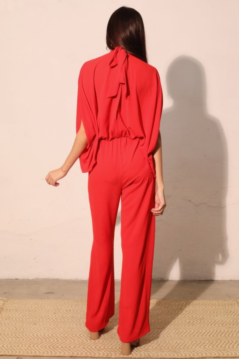 Textured Solid Mock Neck Caftan Jumpsuit - Demented Sisters