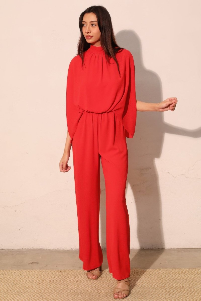 Textured Solid Mock Neck Caftan Jumpsuit - Demented Sisters