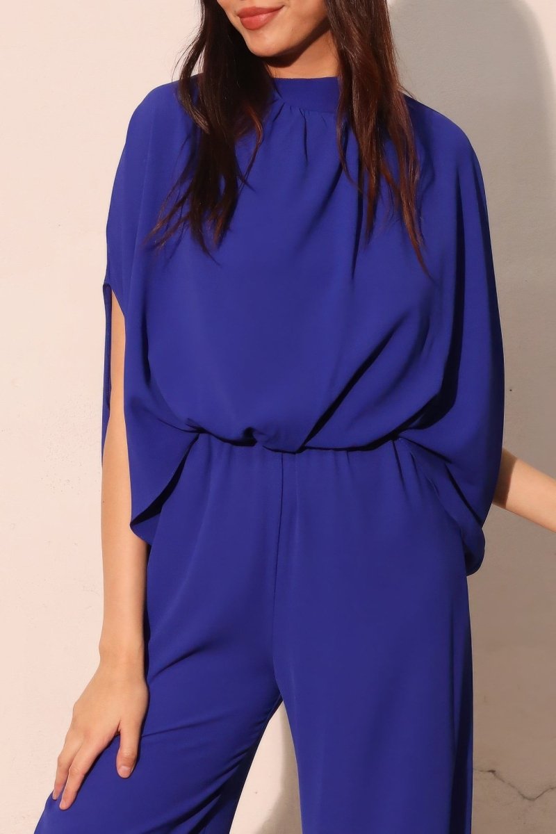 Textured Solid Mock Neck Caftan Jumpsuit - Demented Sisters