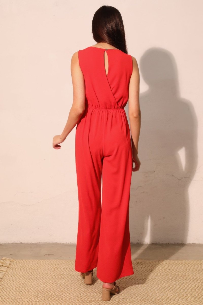 Textured Solid Twist Front Jumpsuit - Demented Sisters