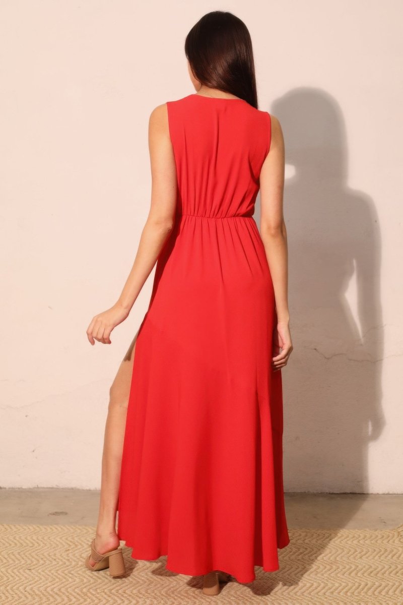 Textured Solid V - neck Maxi Dress - Demented Sisters