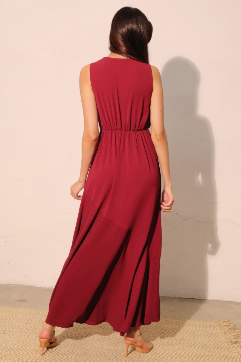 Textured Solid V - neck Maxi Dress - Demented Sisters