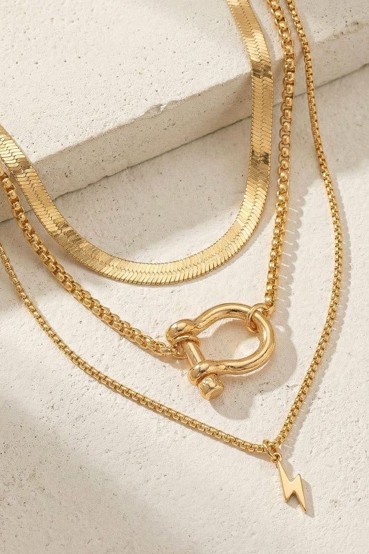 Three layer herringbone chain and pendant necklace - Demented Sisters