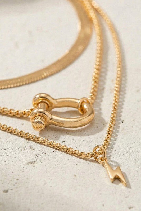 Three layer herringbone chain and pendant necklace - Demented Sisters