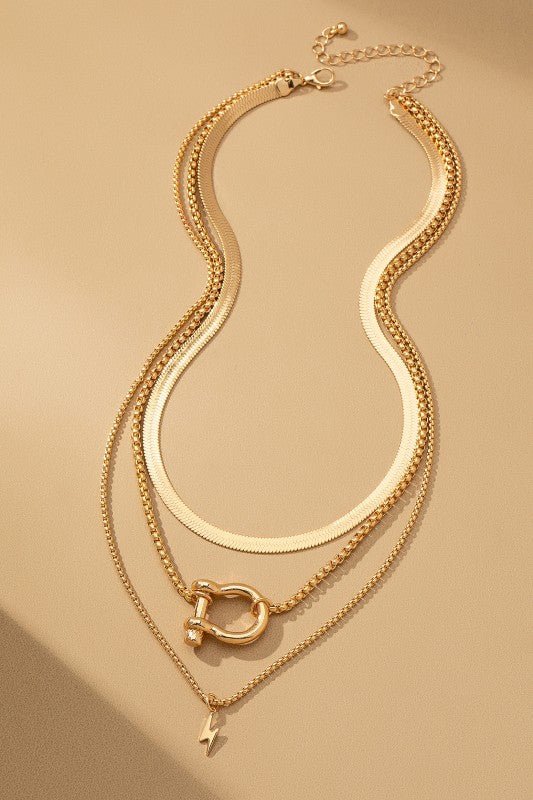 Three layer herringbone chain and pendant necklace - Demented Sisters