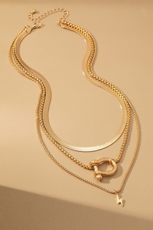 Three layer herringbone chain and pendant necklace - Demented Sisters