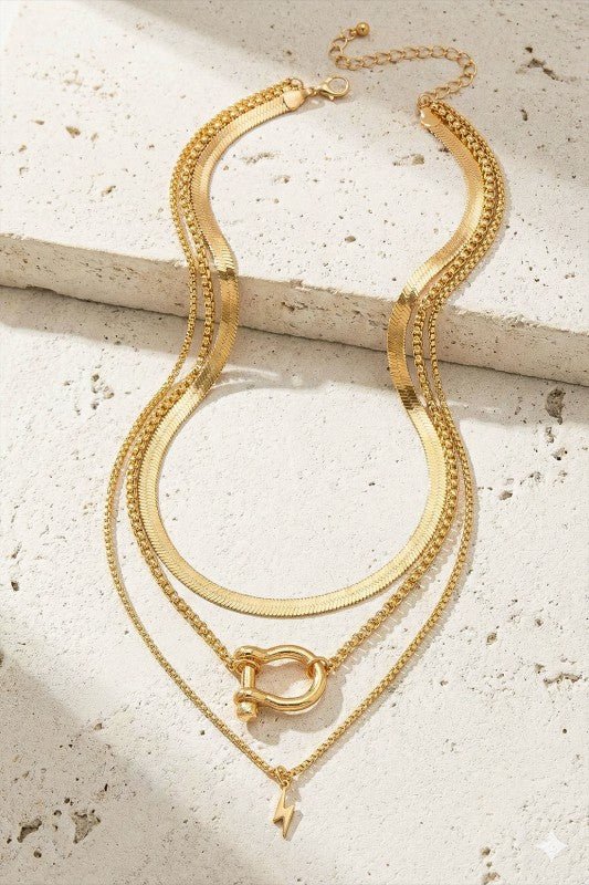 Three layer herringbone chain and pendant necklace - Demented Sisters