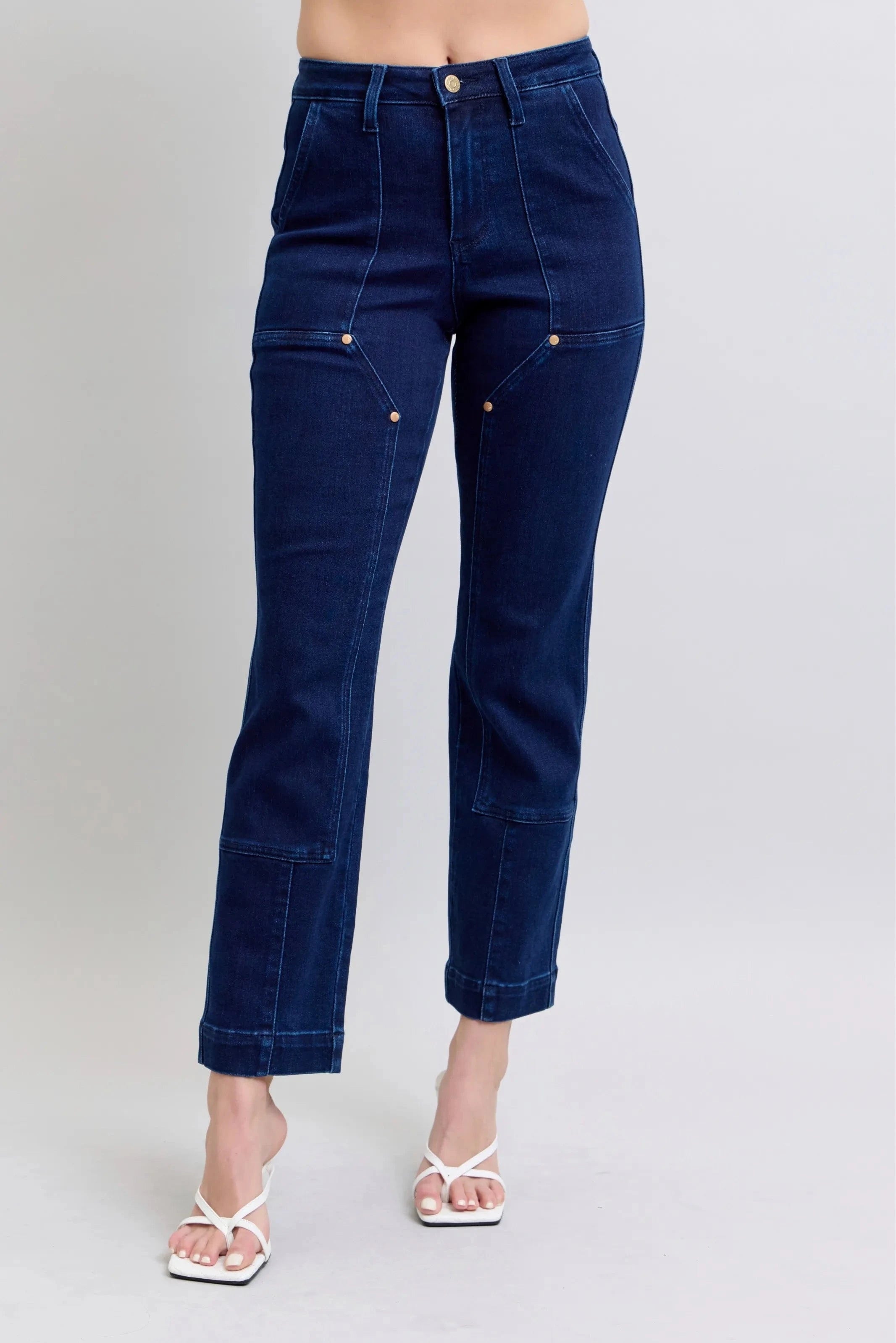 Judy Blue Full Size Hw Work Wear Knee Patch Straight Jeans Plus Size - Demented Sisters