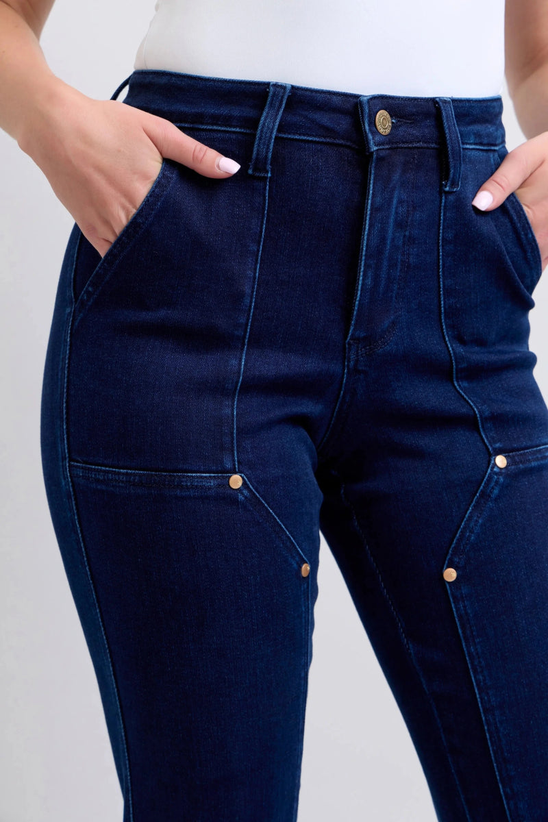 Judy Blue Full Size Hw Work Wear Knee Patch Straight Jeans Plus Size - Demented Sisters