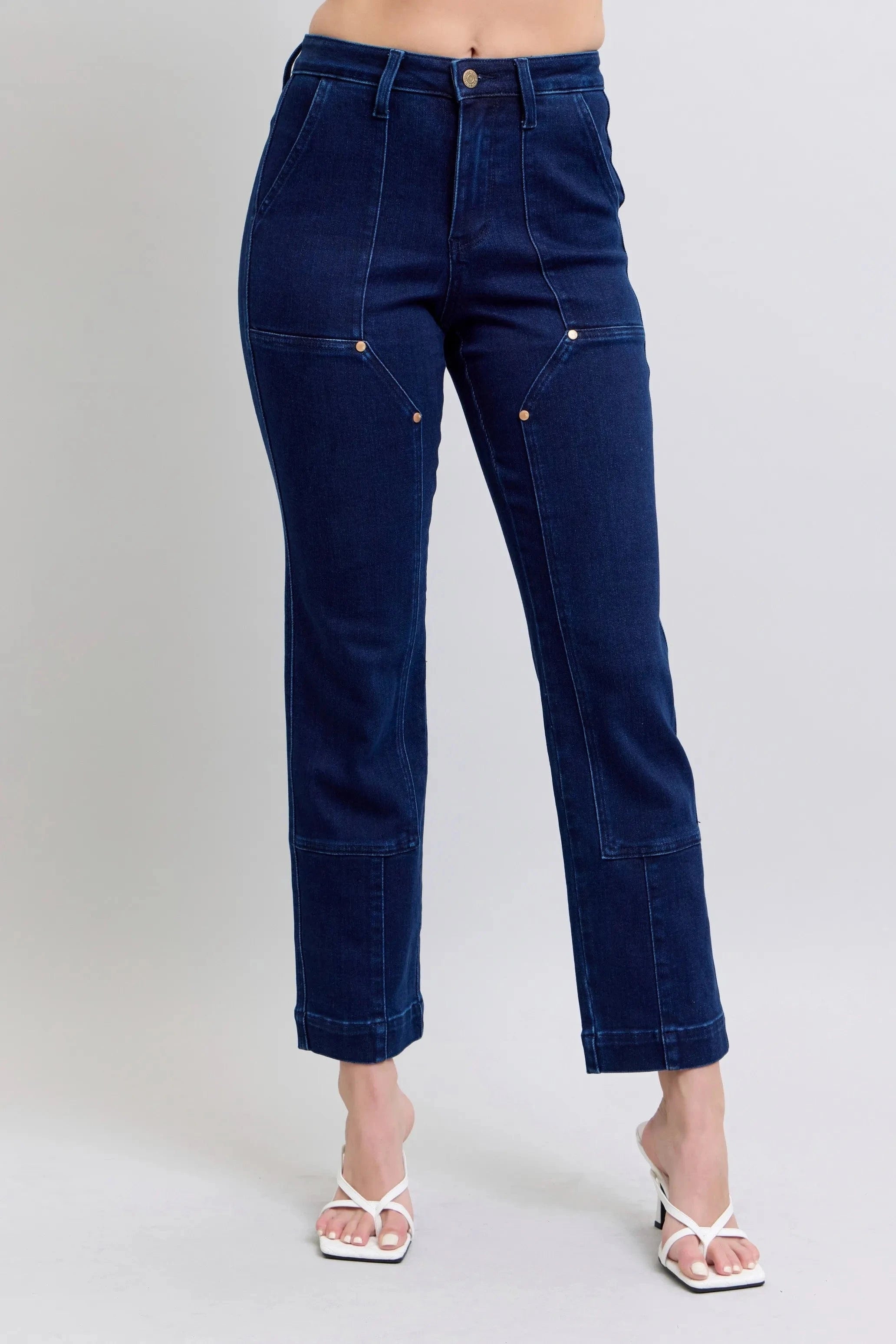 Judy Blue Full Size Hw Work Wear Knee Patch Straight Jeans Plus Size - Demented Sisters