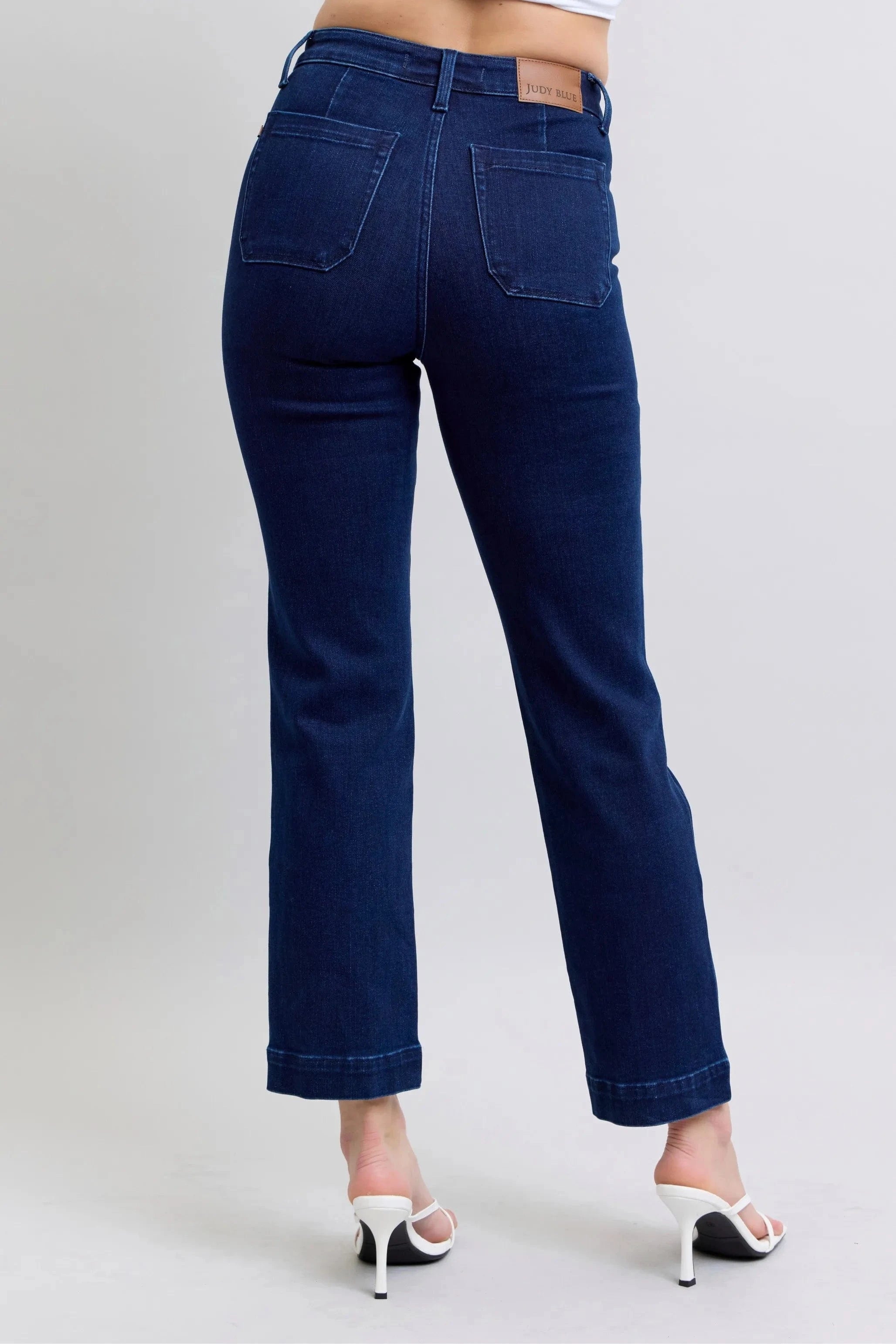 Judy Blue Full Size Hw Work Wear Knee Patch Straight Jeans Plus Size - Demented Sisters