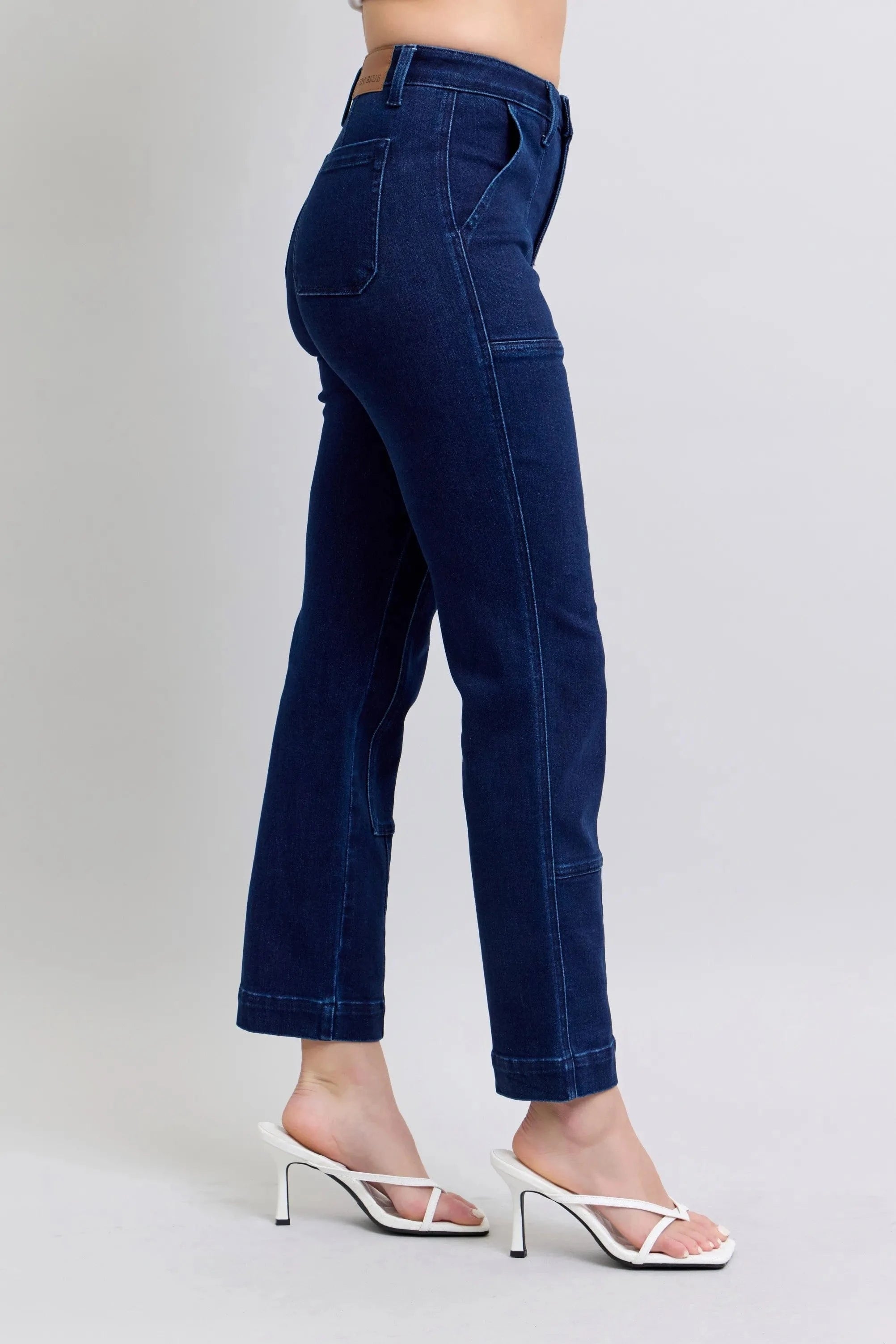 Judy Blue Full Size Hw Work Wear Knee Patch Straight Jeans Plus Size - Demented Sisters