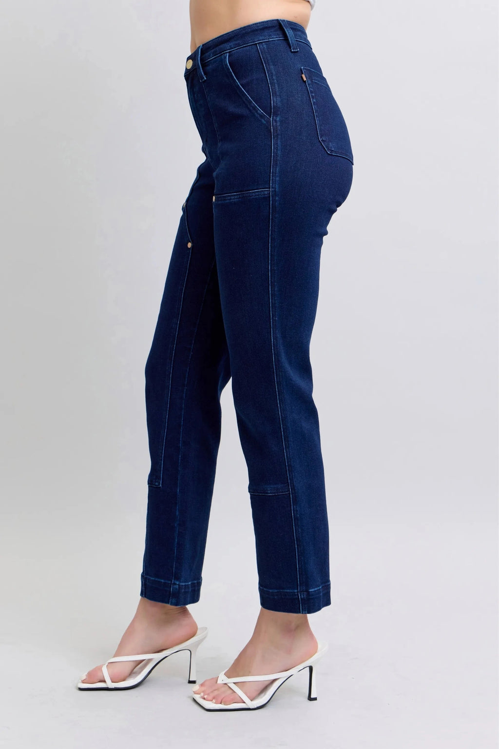 Judy Blue Full Size Hw Work Wear Knee Patch Straight Jeans Plus Size - Demented Sisters