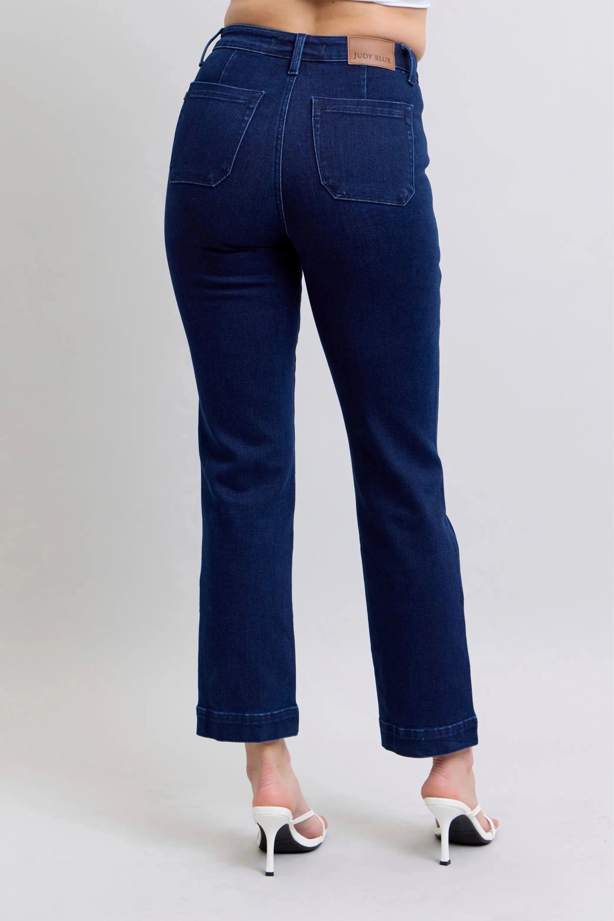 Judy Blue Full Size Hw Work Wear Knee Patch Straight Jeans Plus Size - Demented Sisters