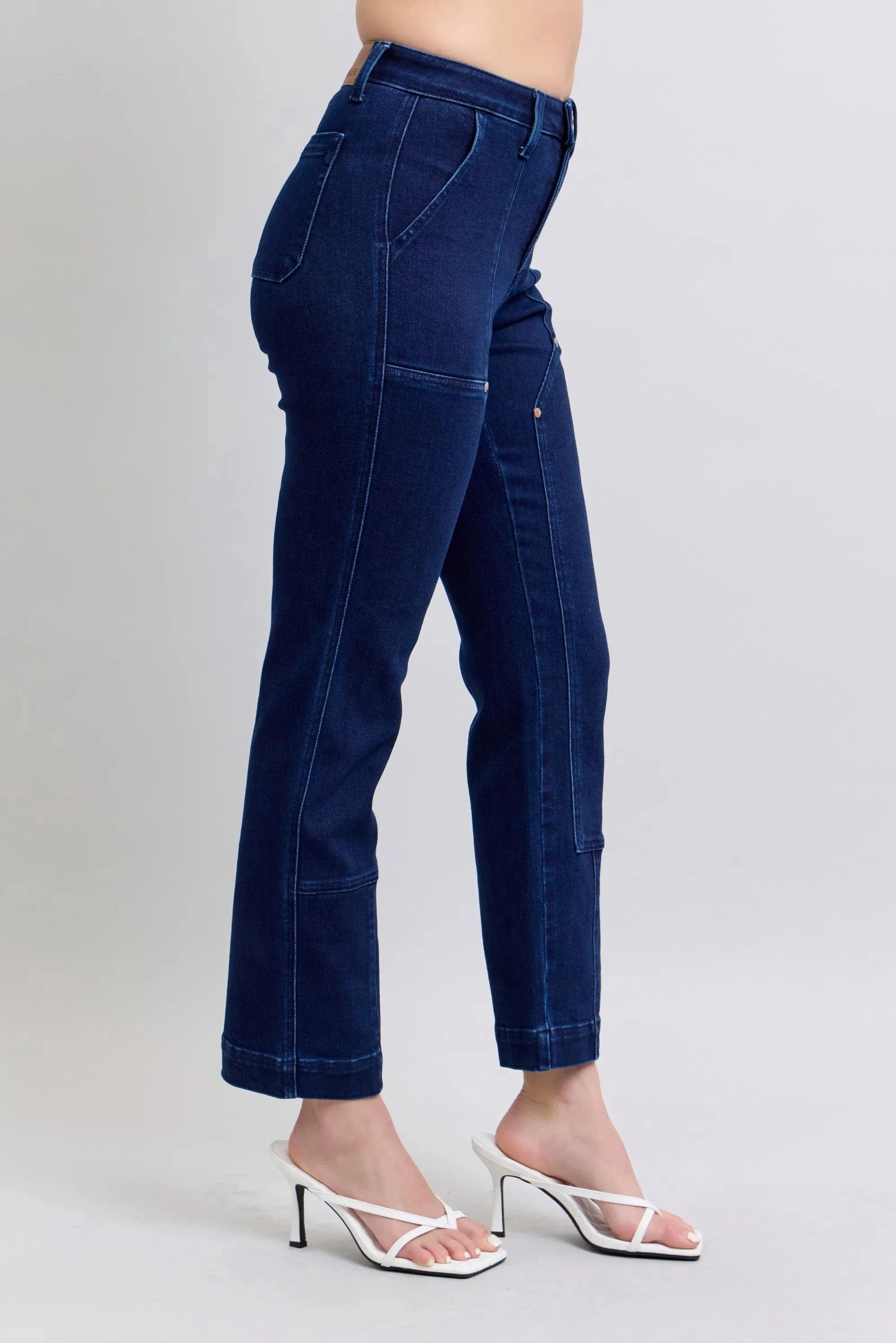Judy Blue Full Size Hw Work Wear Knee Patch Straight Jeans Plus Size - Demented Sisters