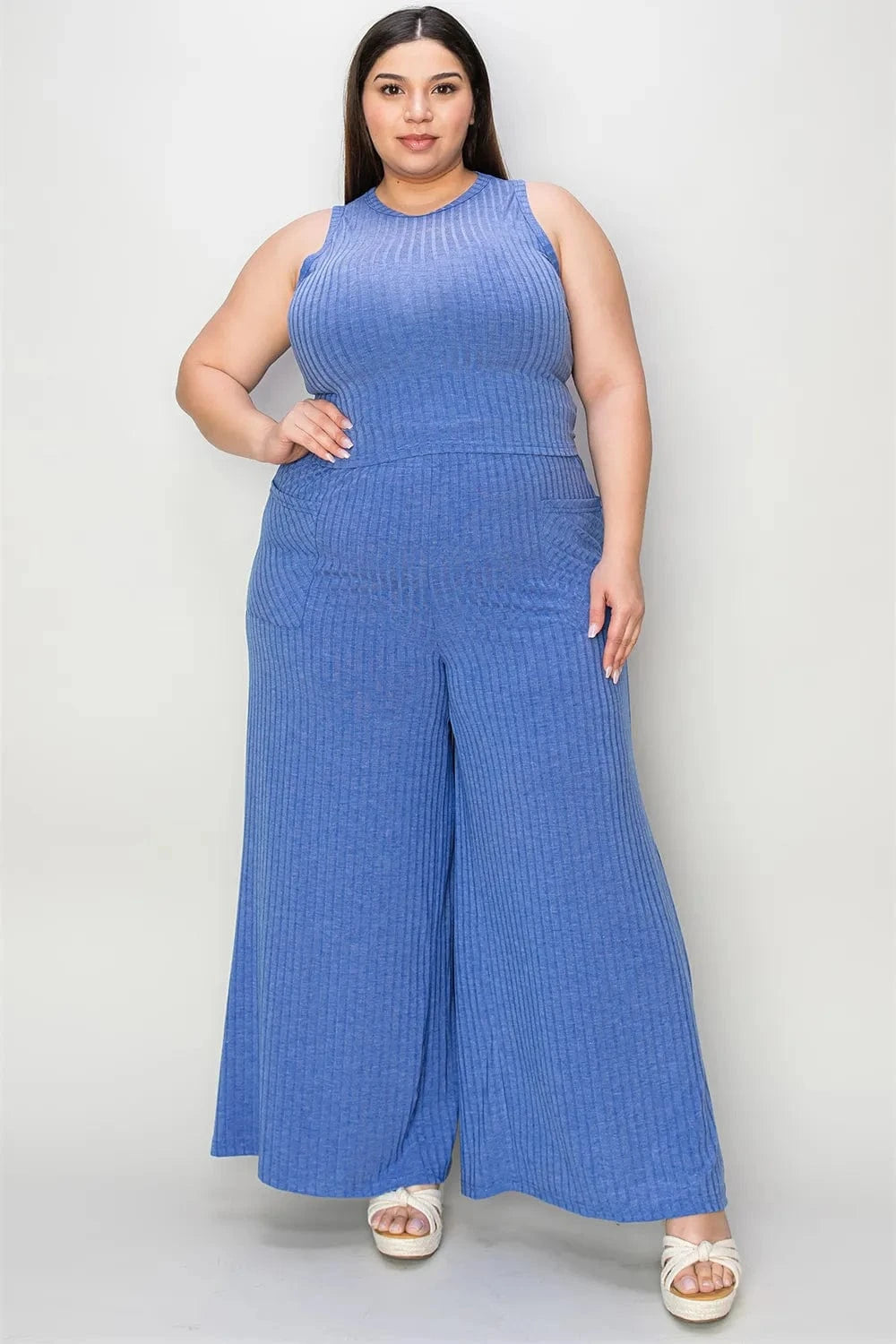 Basic Bae Full Size Ribbed Tank and Wide Leg Pants Set - Demented Sisters