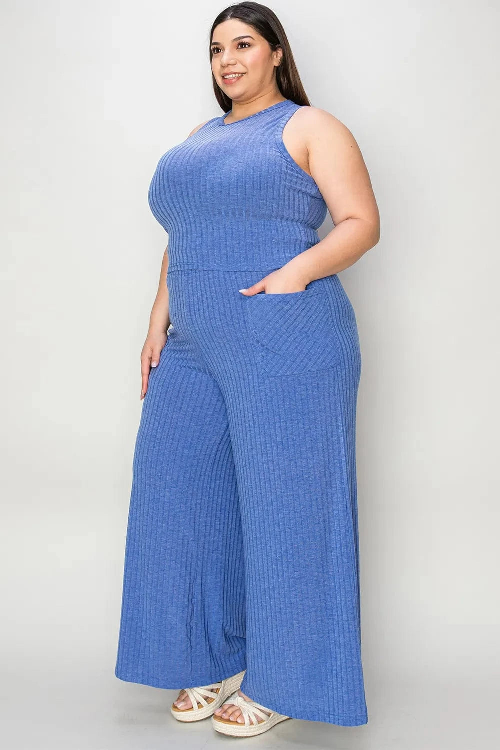 Basic Bae Full Size Ribbed Tank and Wide Leg Pants Set - Demented Sisters