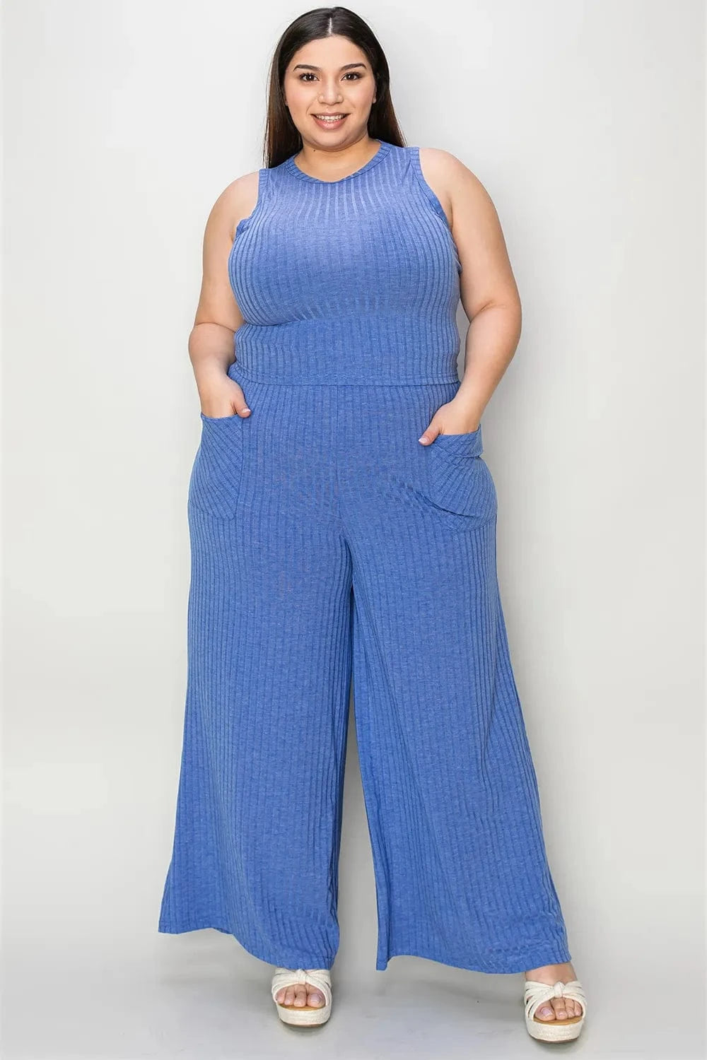 Basic Bae Full Size Ribbed Tank and Wide Leg Pants Set - Demented Sisters