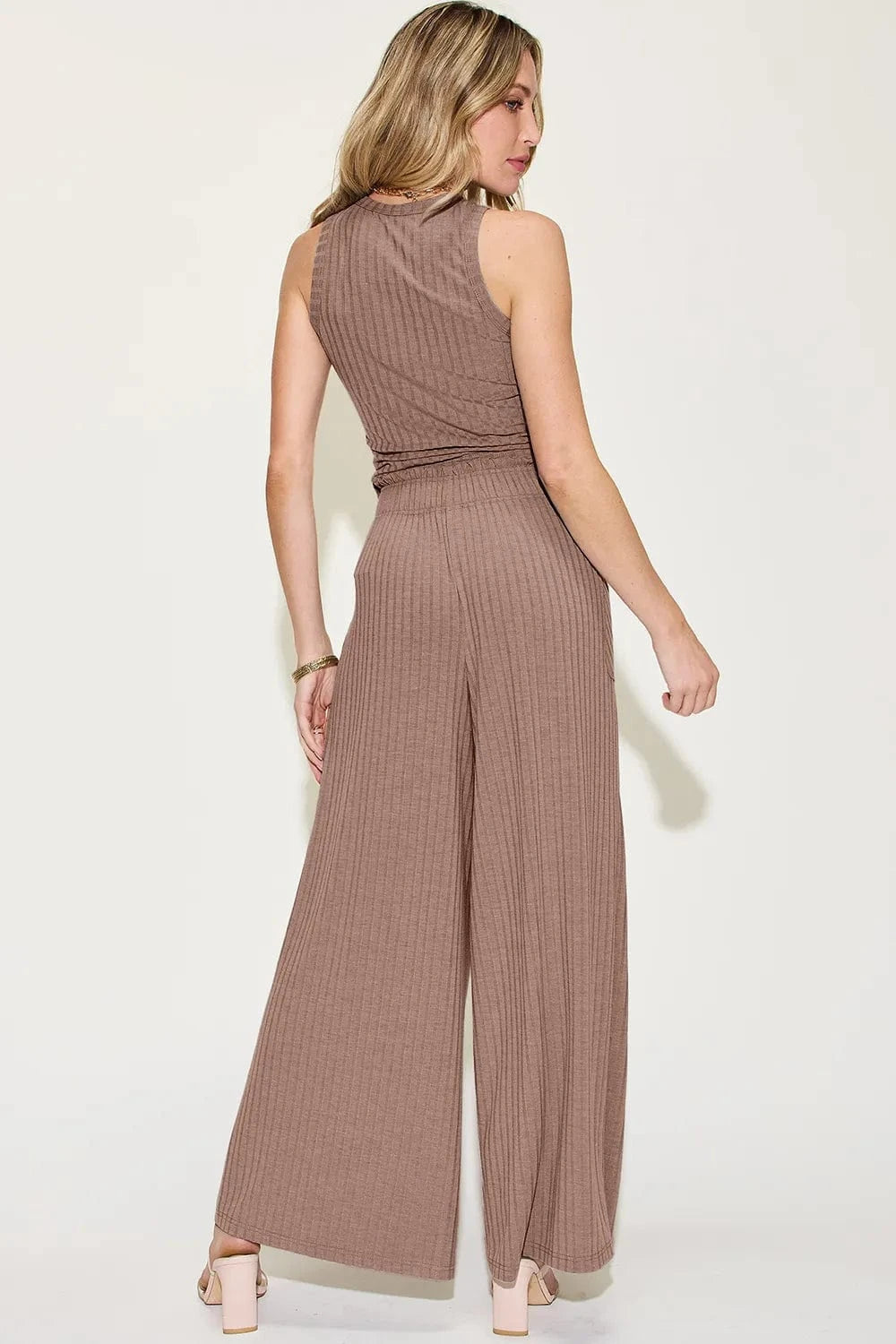 Basic Bae Full Size Ribbed Tank and Wide Leg Pants Set - Demented Sisters