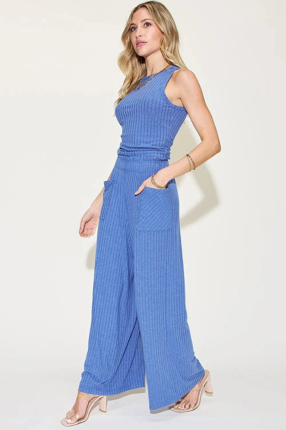 Basic Bae Full Size Ribbed Tank and Wide Leg Pants Set - Demented Sisters