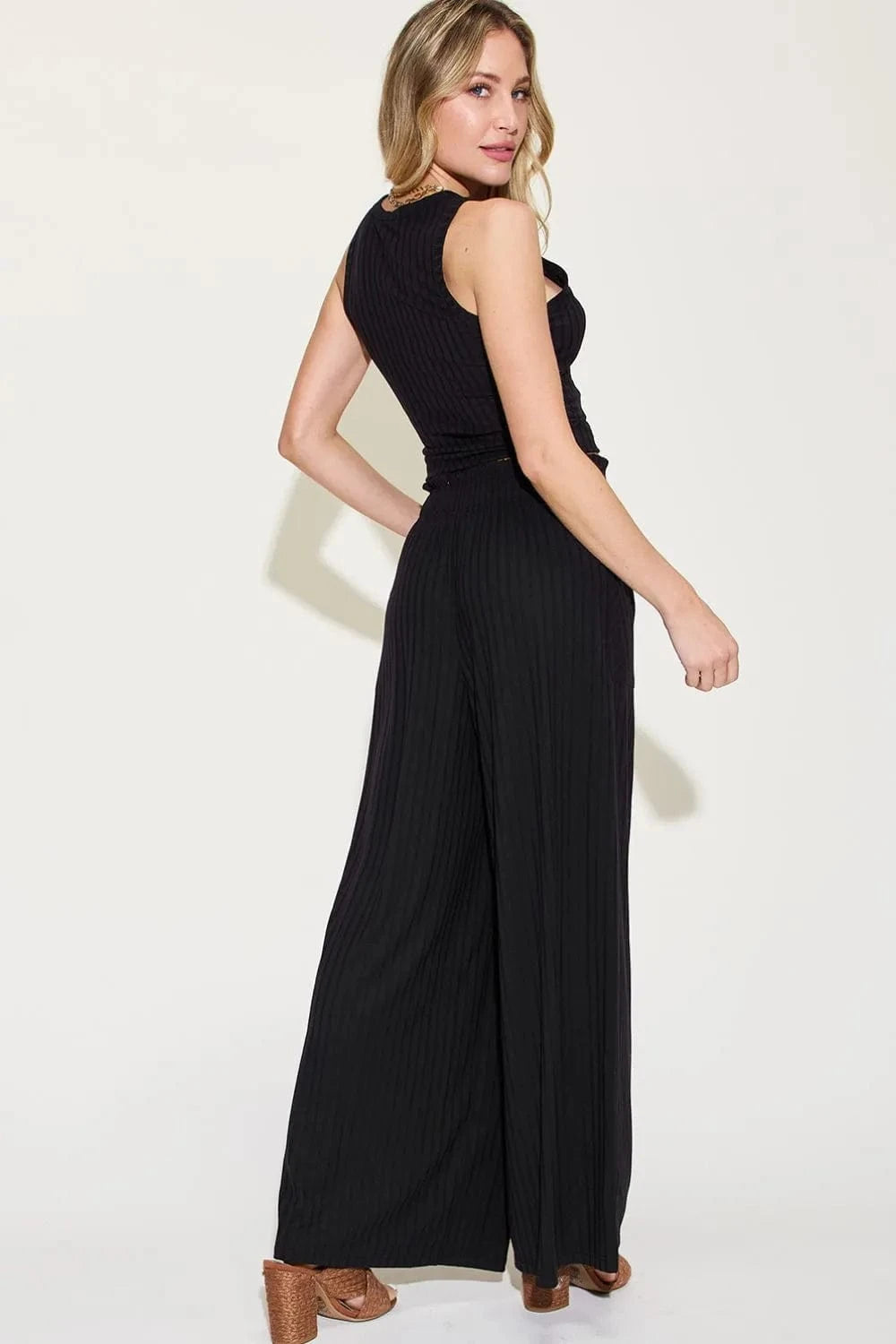 Basic Bae Full Size Ribbed Tank and Wide Leg Pants Set - Demented Sisters