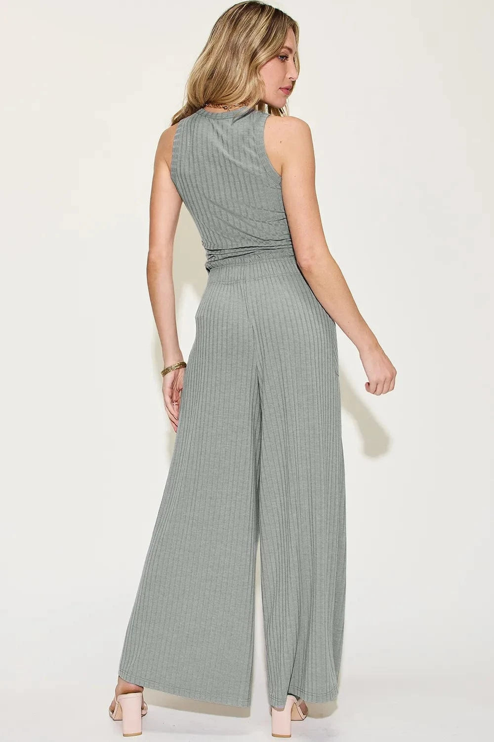 Basic Bae Full Size Ribbed Tank and Wide Leg Pants Set - Demented Sisters