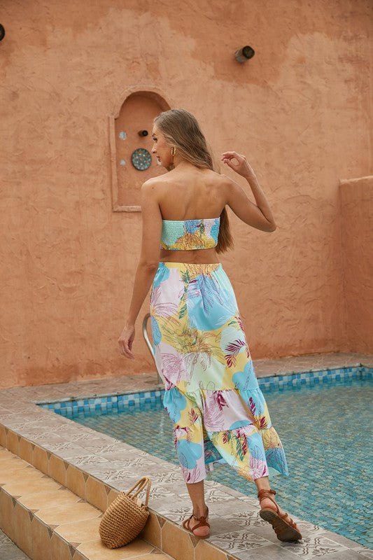 Tropical 2 - Piece Bandeau Top & Maxi Skirt Set – Summer Chic - Demented Sisters