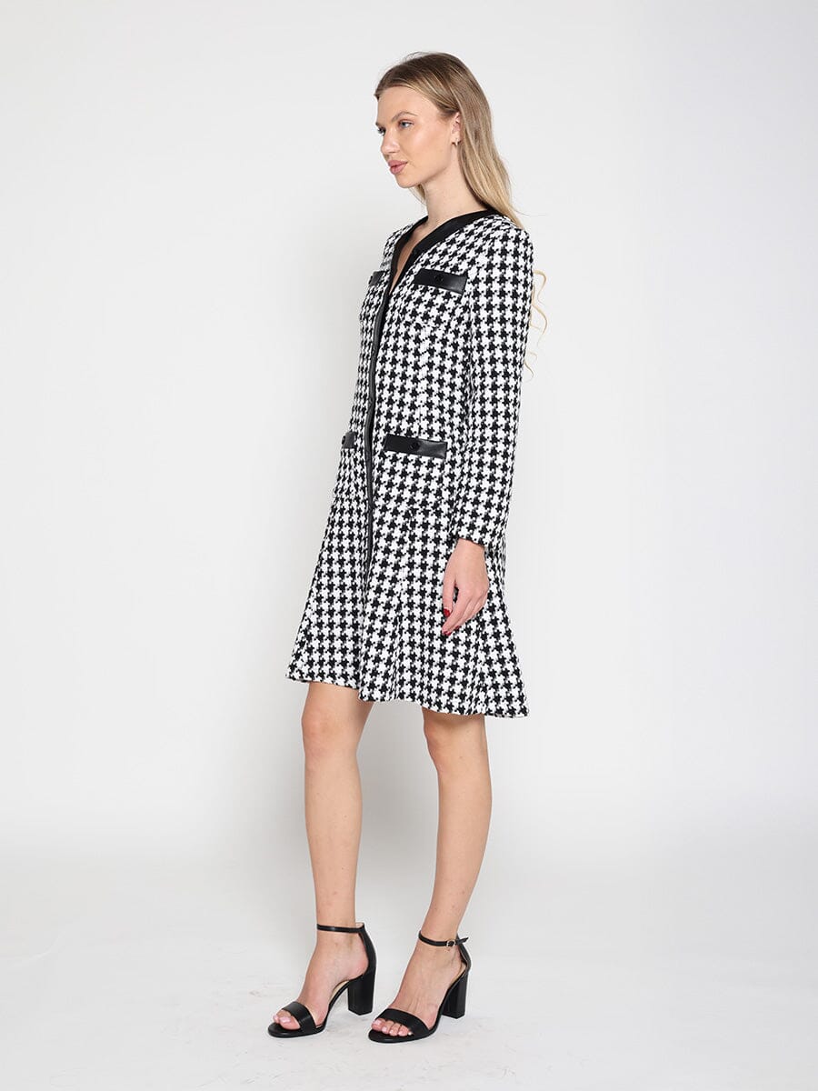 Tweed Front Button Open Long Sleeve Dress - Demented Sisters