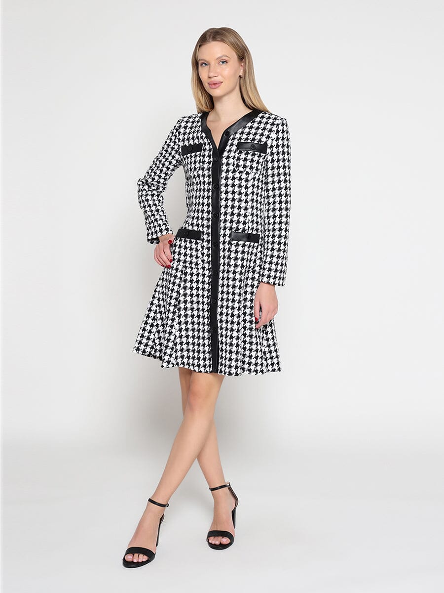 Tweed Front Button Open Long Sleeve Dress - Demented Sisters