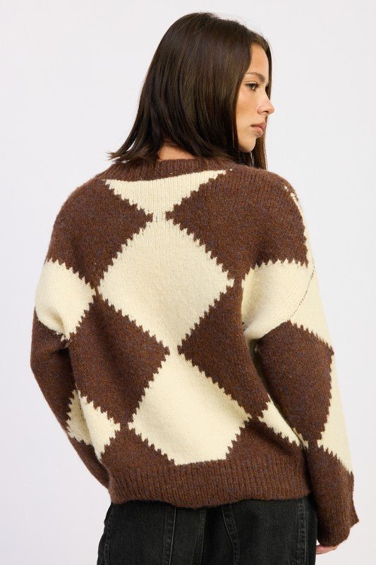 TWO TONE ARGYLE OVERSIZED SWEATER - Demented Sisters