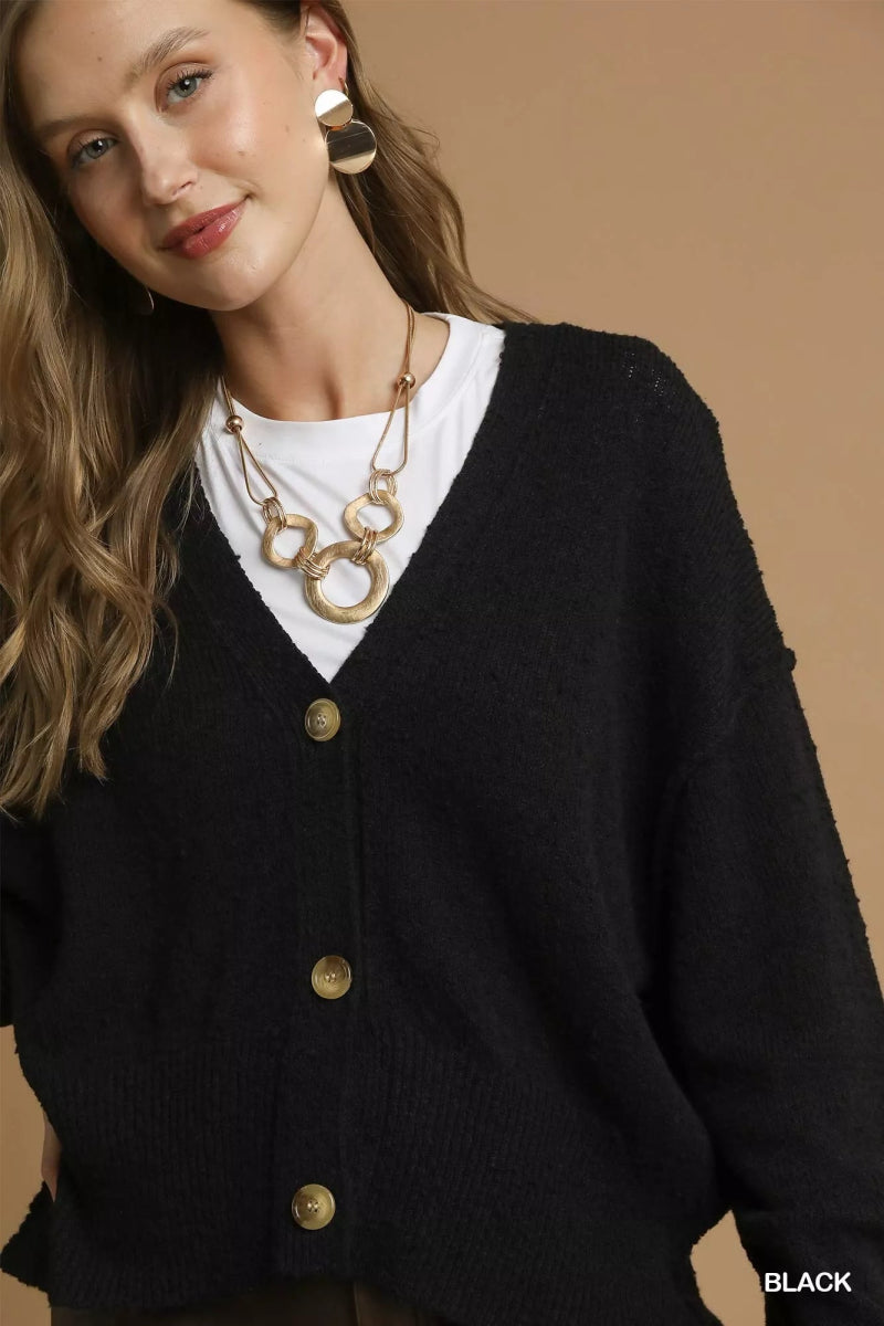Umgee Button - Front V - Neck Knit Cardigan - Demented Sisters