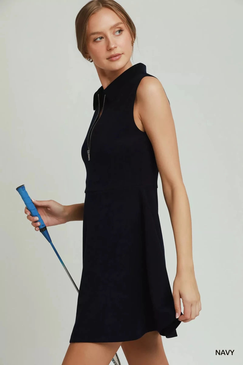 Umgee Collared Quarter Zip Tennis Dress - Demented Sisters