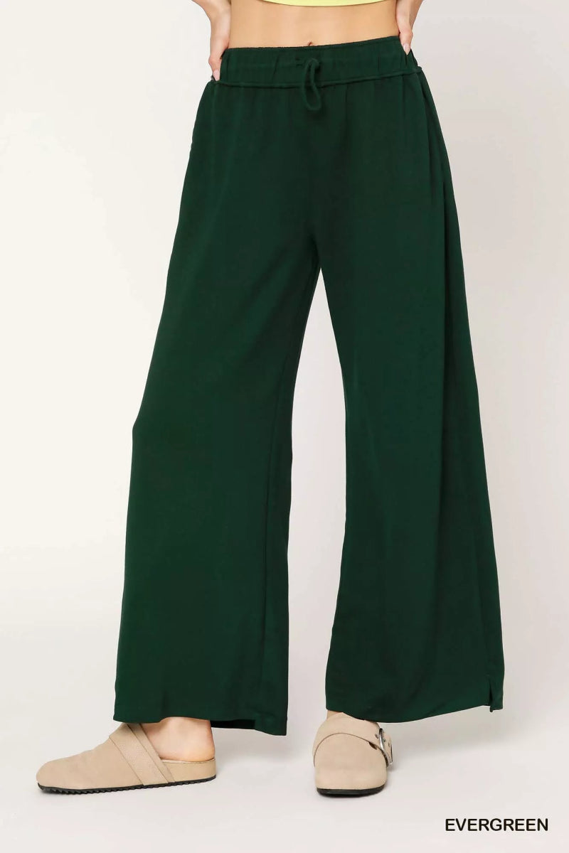 Umgee Elastic Drawstring Waistband Wide Leg Pants - Demented Sisters