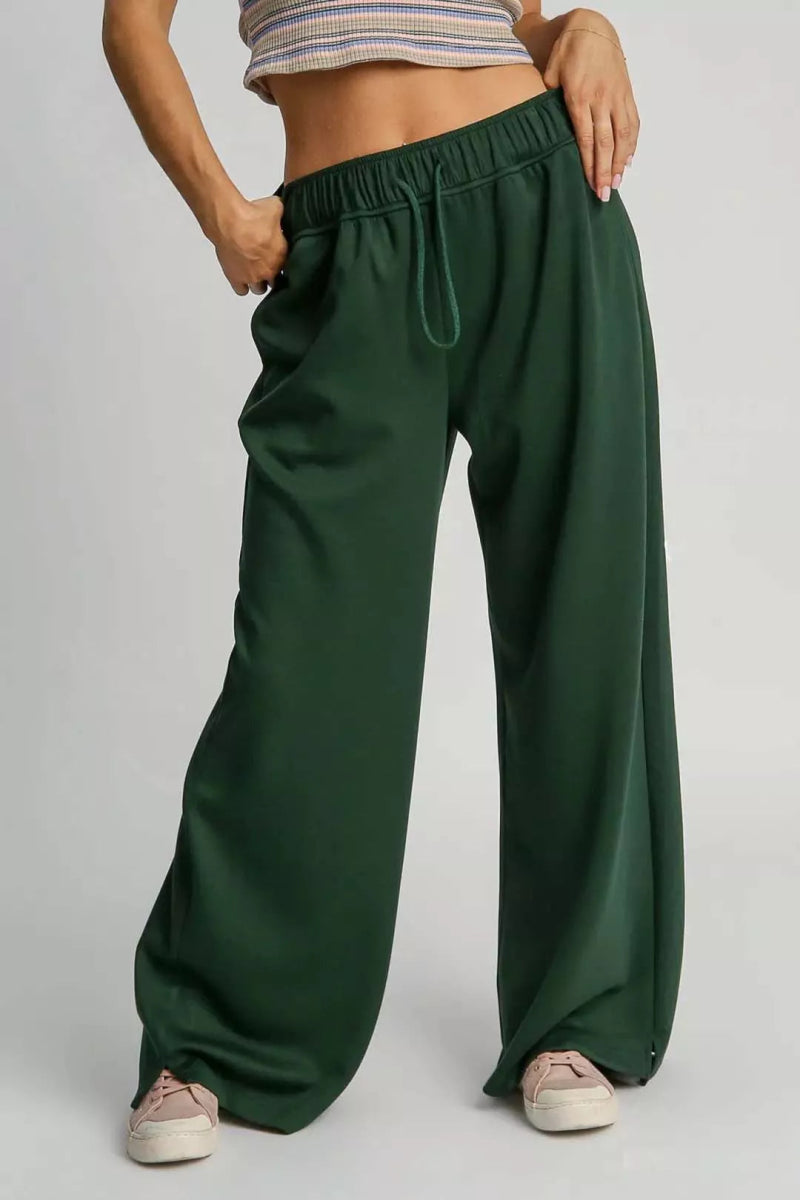 Umgee Elastic Drawstring Waistband Wide Leg Pants - Demented Sisters