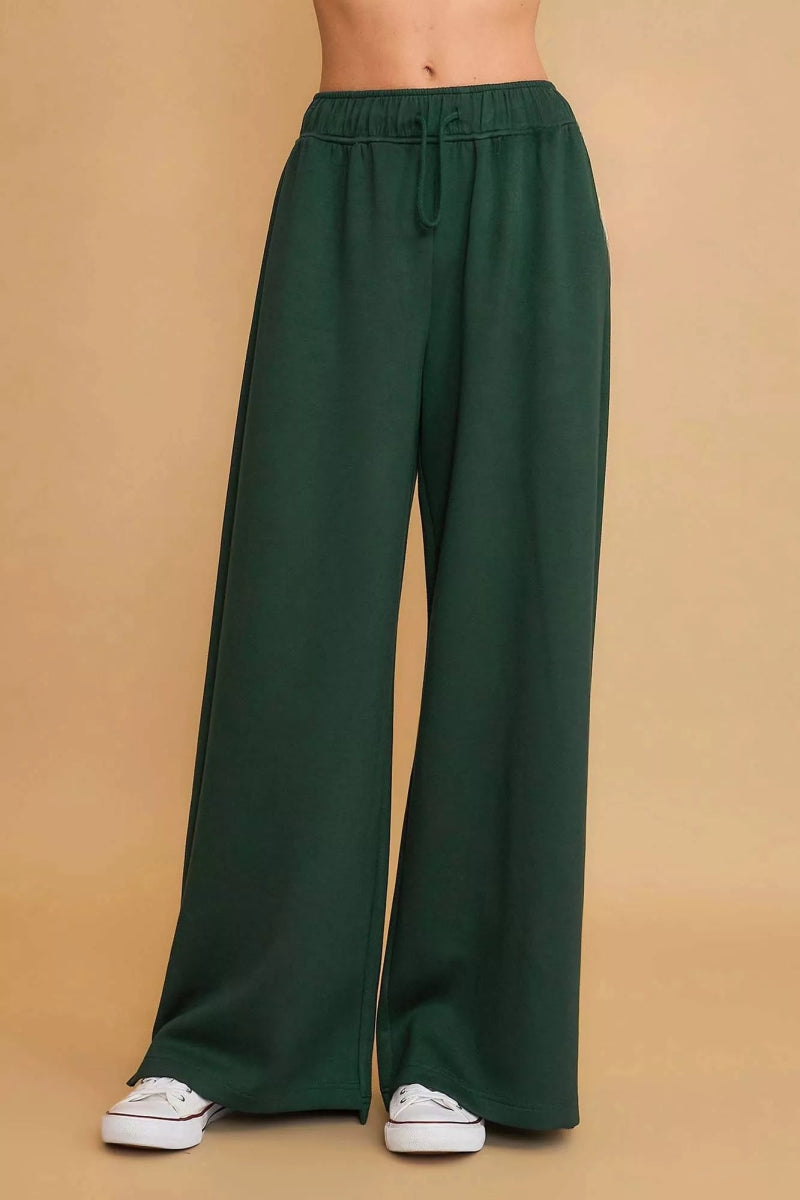 Umgee Elastic Drawstring Waistband Wide Leg Pants - Demented Sisters