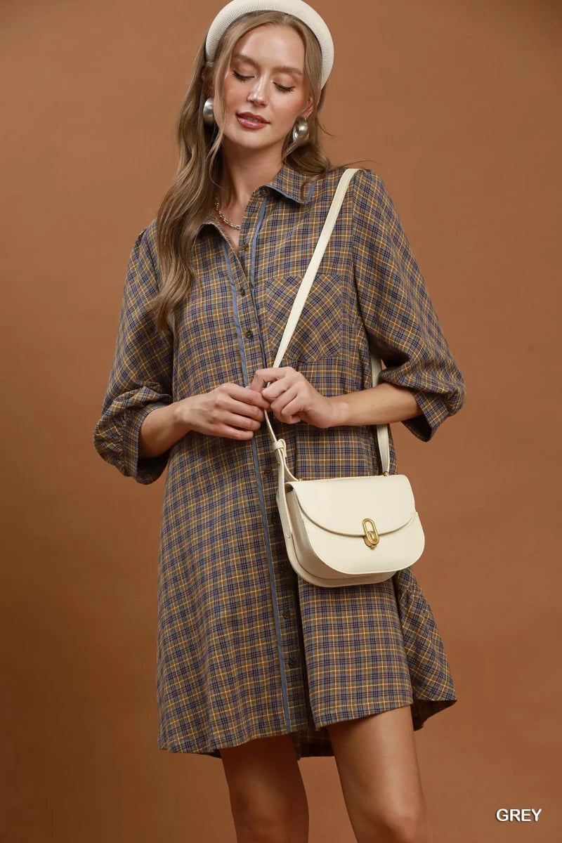Umgee Plaid Button Down Oversized Shirt Dress - Demented Sisters