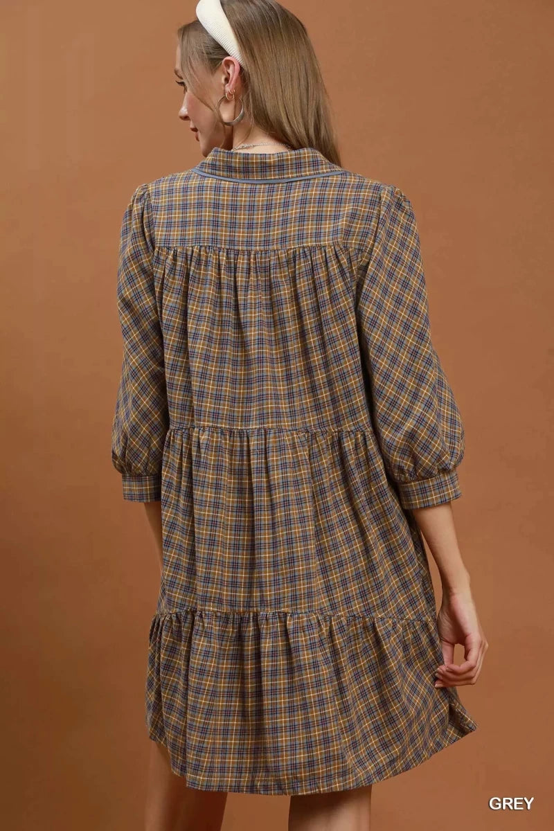 Umgee Plaid Button Down Oversized Shirt Dress - Demented Sisters