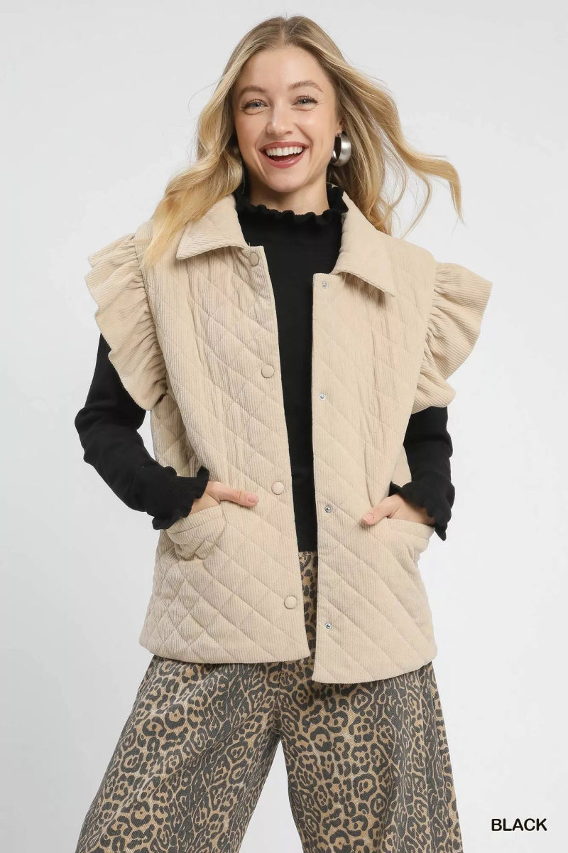 Umgee Ruffle Mock Neck Puff Sleeve Sweater - Demented Sisters