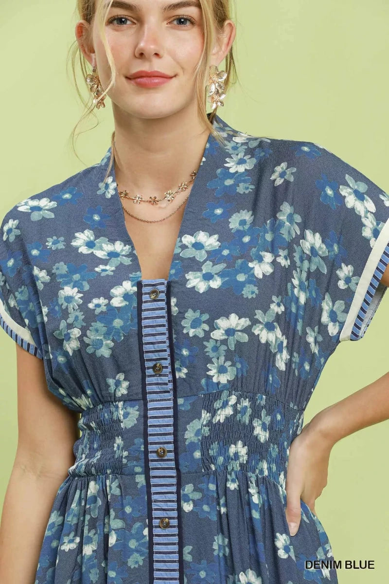 Umgee Ruffle Sleeve Henley Shift Dress - Demented Sisters