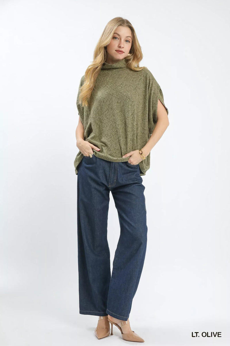 Umgee Textured Mock Neck Relaxed Top - Demented Sisters