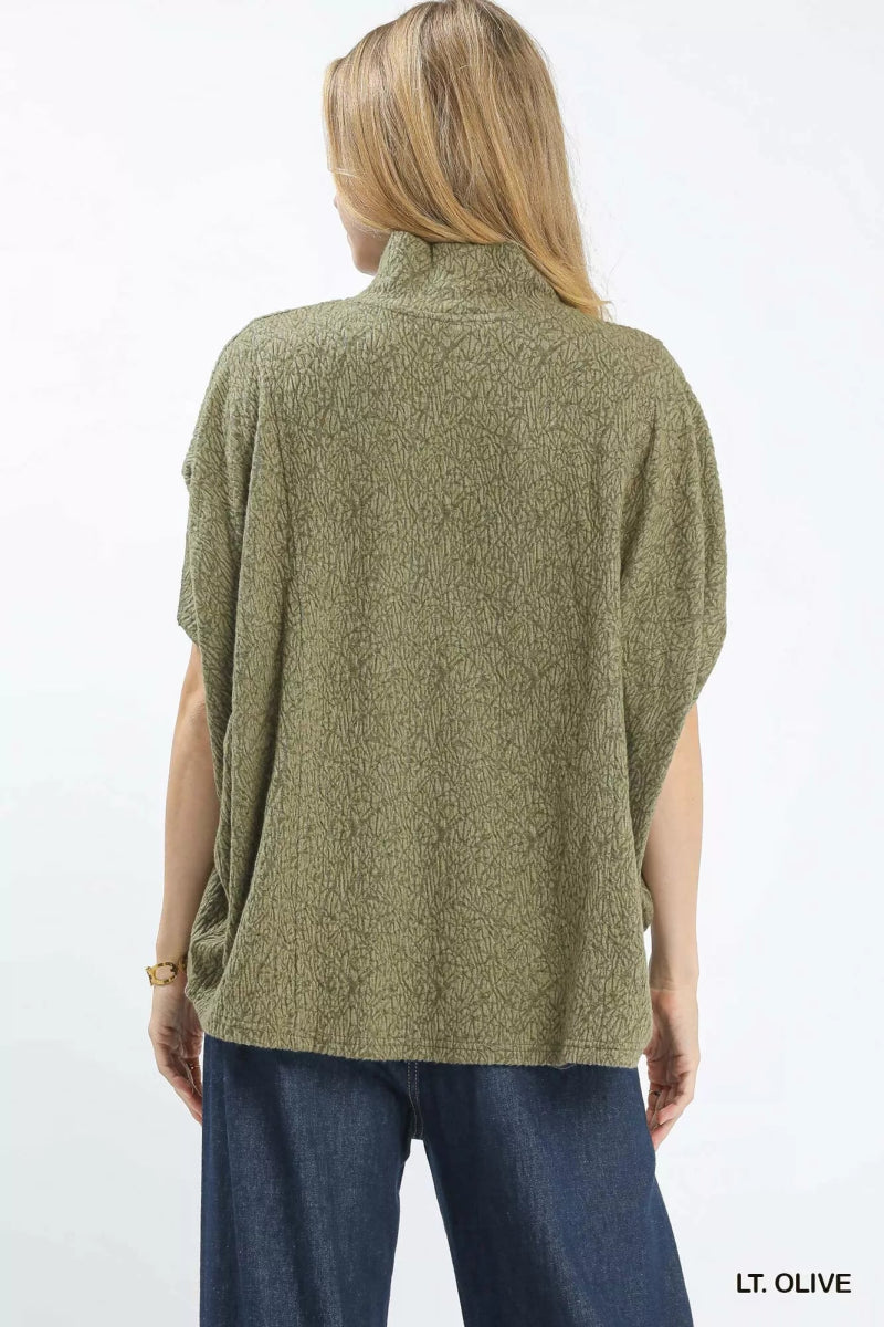 Umgee Textured Mock Neck Relaxed Top - Demented Sisters