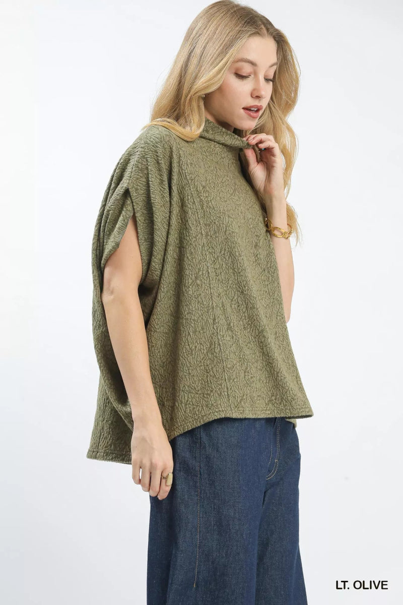 Umgee Textured Mock Neck Relaxed Top - Demented Sisters