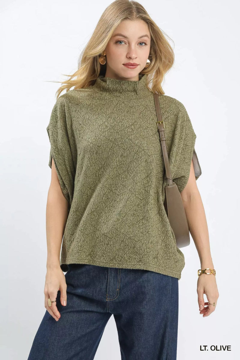 Umgee Textured Mock Neck Relaxed Top - Demented Sisters
