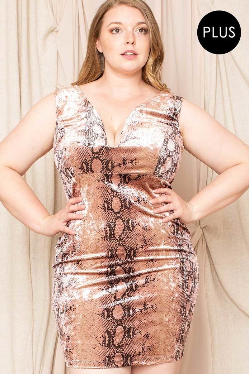 Velour Snake Print Plus Mini Dress - Demented Sisters