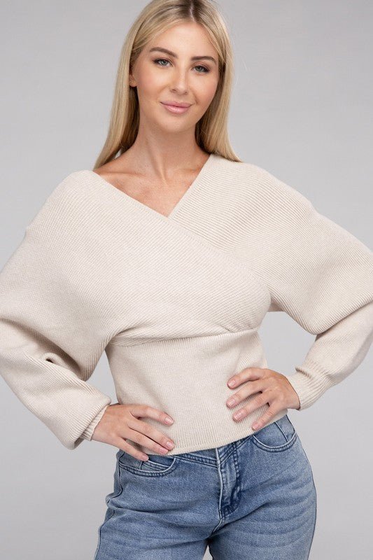 Viscose Cross Wrap Pullover Sweater - Demented Sisters