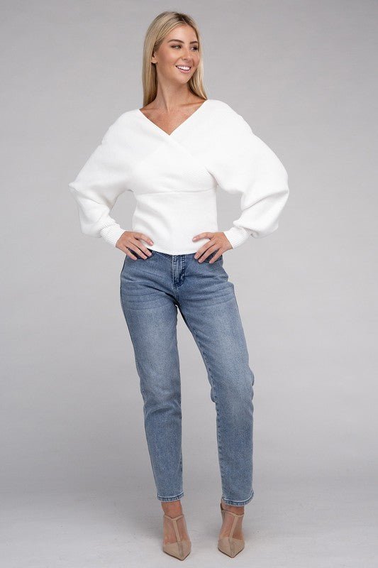 Viscose Cross Wrap Pullover Sweater - Demented Sisters